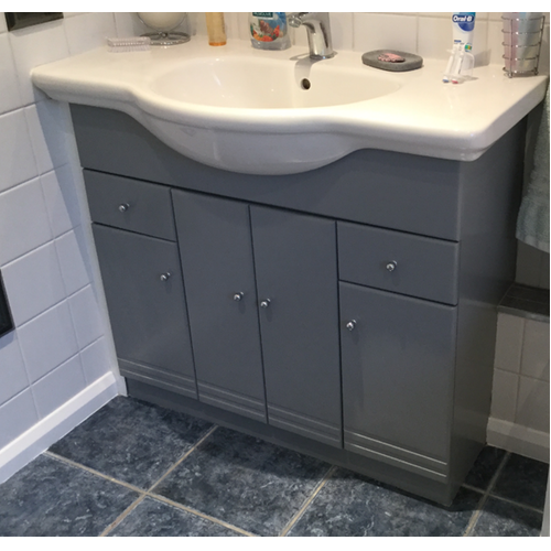 Grey HCF used on a bathroom cabinet