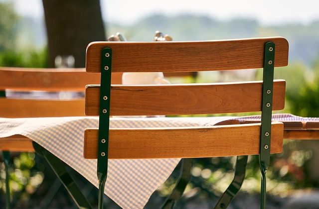 painted wooden furniture in a garden